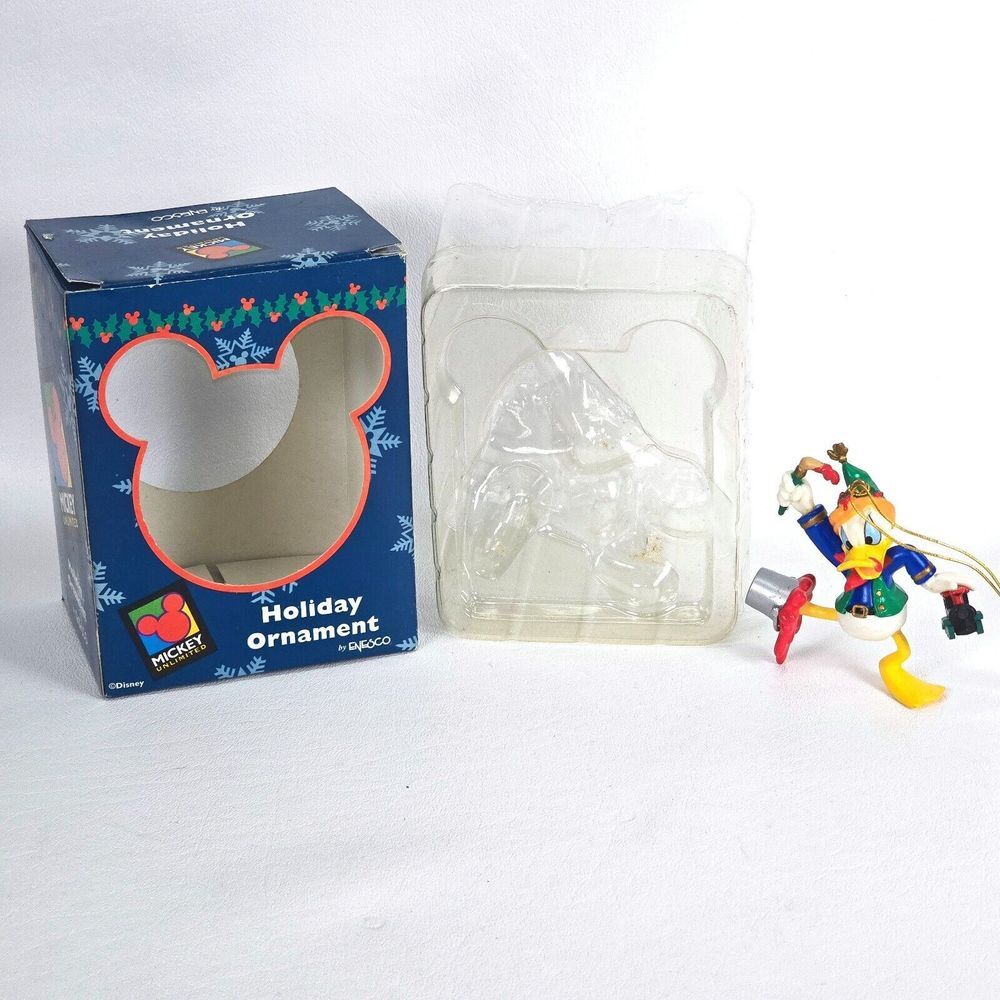 DISNEY Donald Duck Elf Paint Bucket & Train Enesco TREE-RIFIC TREASURES Ornament